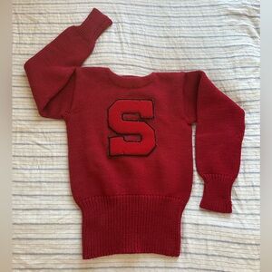 Vintage varsity knit college campus Sweater with Letter XS red